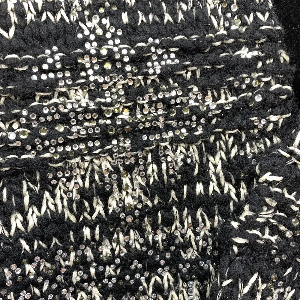 Chanel Scarf Rhinestone Details Wool Cashmere Silk Black White Silver CC Logo - Picture 3 of 6